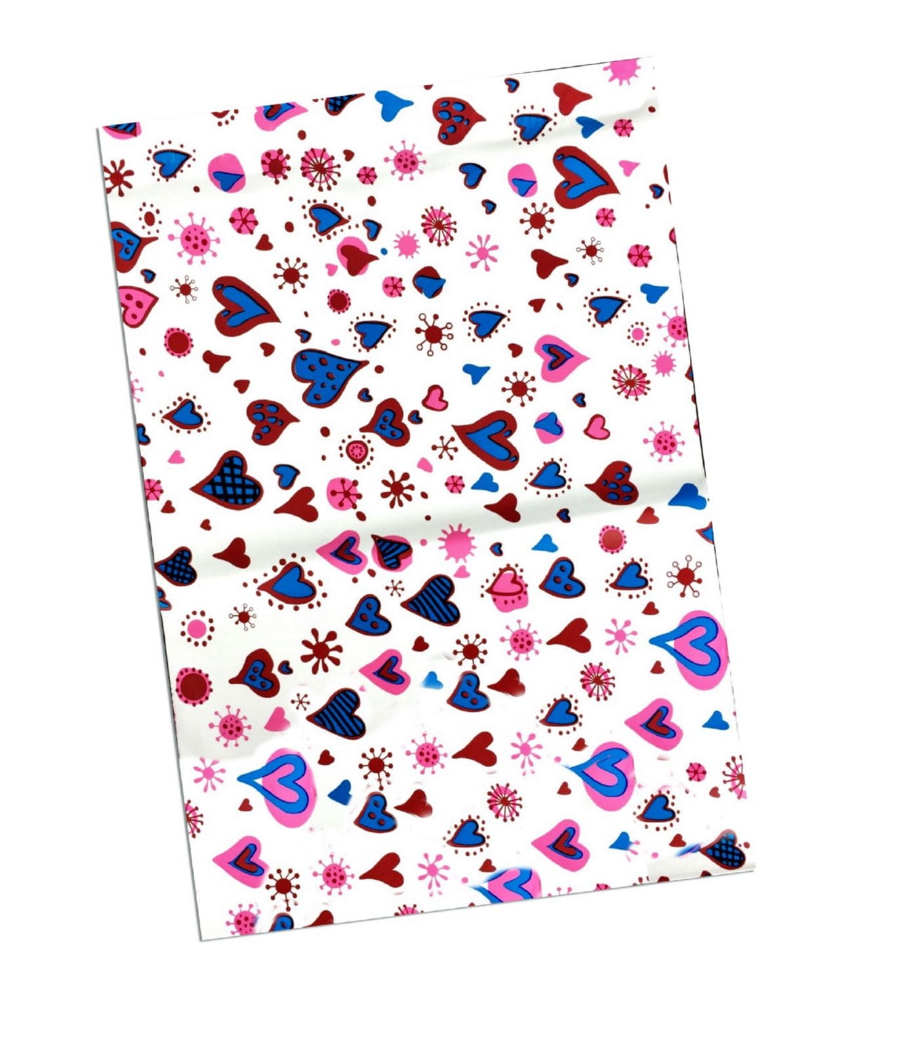 12" x15" Designer Poly Mailers, Blue Hearts Print, Flat Poly Shipping