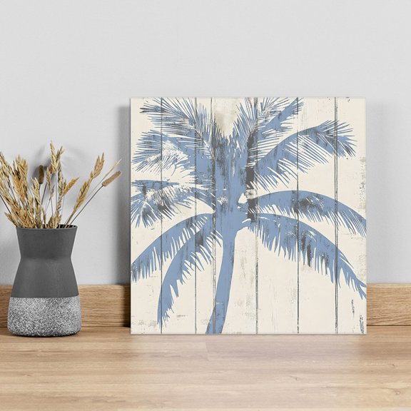 Blue Palm Tree Wall Art Painting on Canvas, Coastal Summer Vintage Canvas Art Home Prints Wall Art Framed Modern Artwork for Living Room Bedroom Wall Decor 8x8in