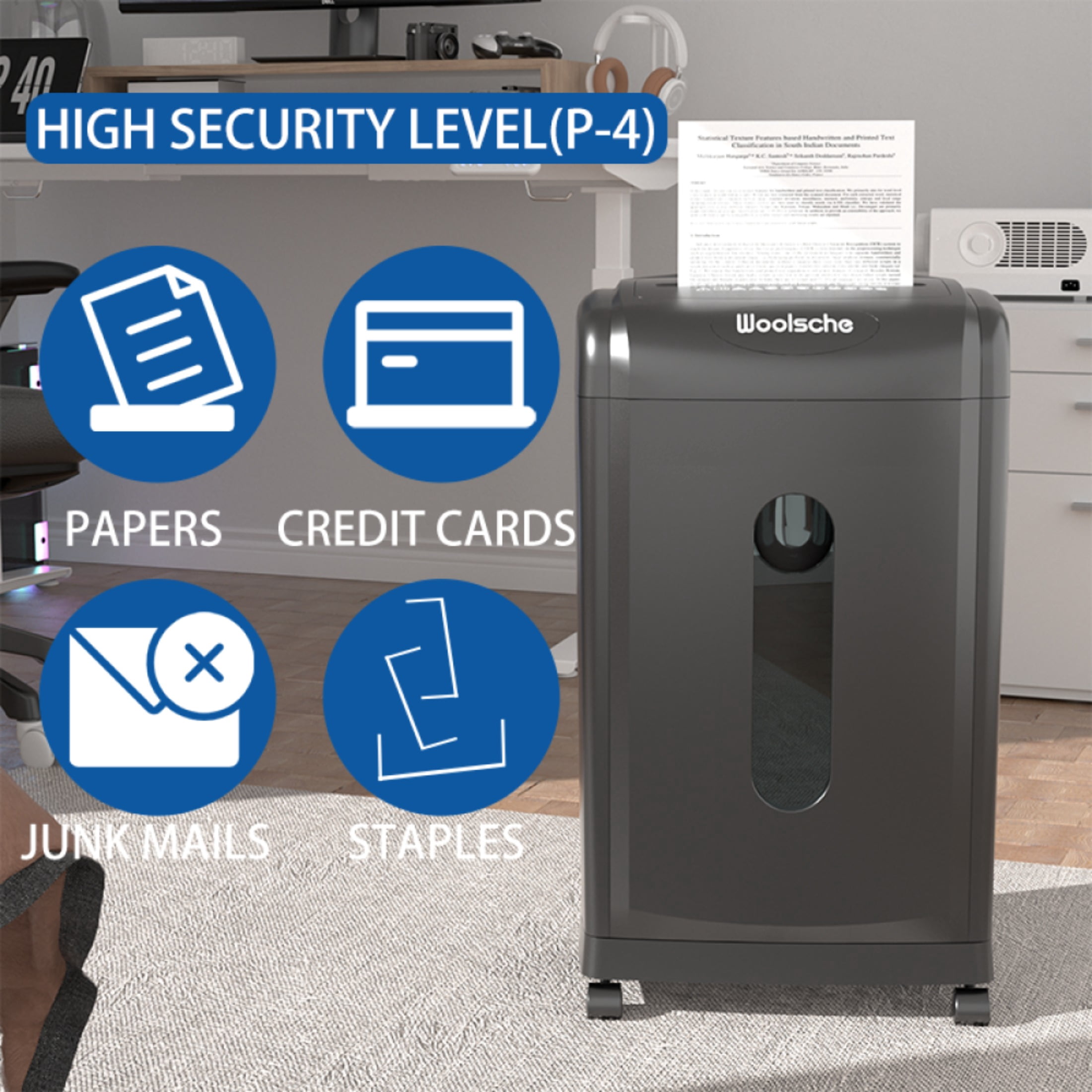 Large Capacity Heavy Duty Document Shredder 19-Sheet Cross-Cut Paper/Credit Card Shredder with 7.93 Gallon Pullout Wastebasket & 4 Castor