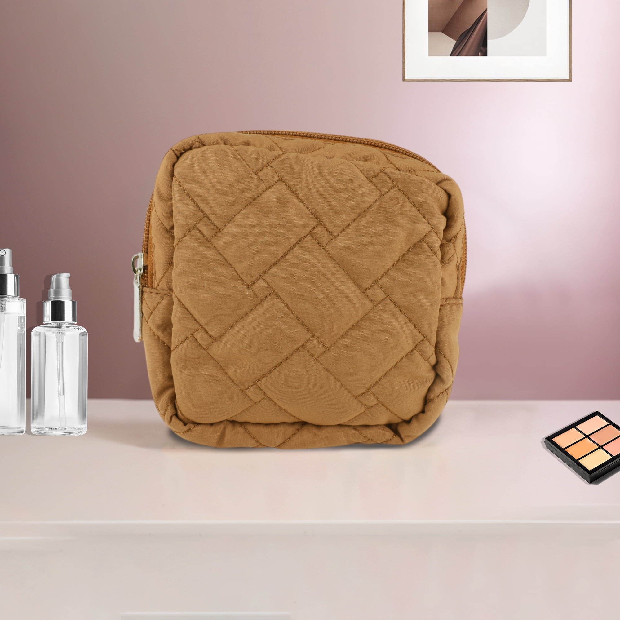 Unique Bargains 1 Pc Lady Portable Square Lipstick Bag for Outdoor Activities Deep Brown