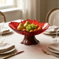 thumbnail image 4 of Faux Wood Grain Pedestal Serving Bowl, Clear Petal Shape Plastic, Vintage Style Fruit, Candy and Snack Bowl With Raised Base for Table or Home Kitchen, 4 of 6