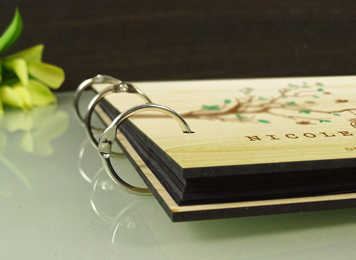 Photo Album Custom Scrapbook Personalized Wood Name Engraved Bride & Groom  Advice Book 