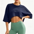 thumbnail image 6 of DYTTDG Women's Loose Fit Cropped Top | Round Neck 3/4 Sleeve Casual Workout T-Shirt Pullover, Sporty Everyday Top, 6 of 8