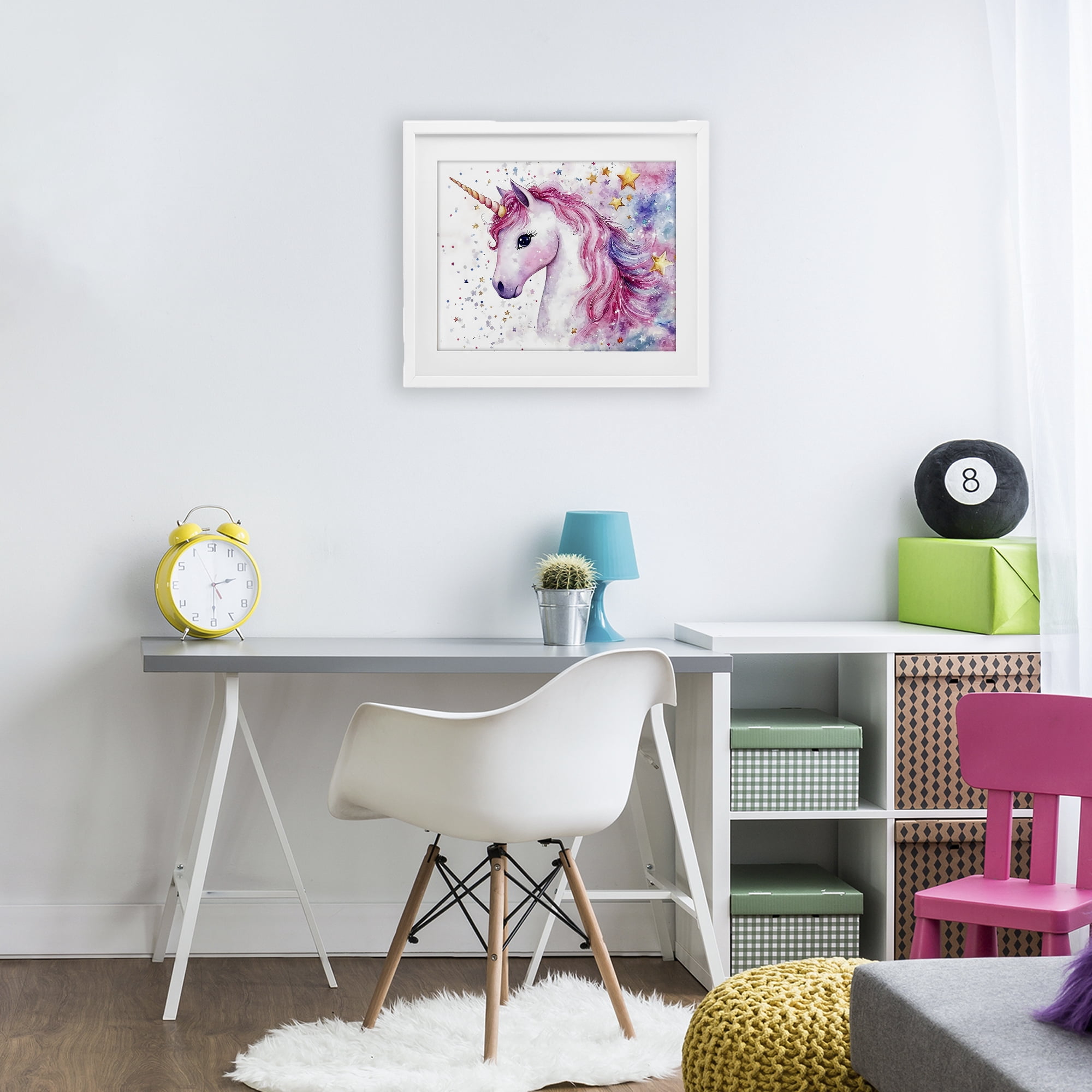 Stupell Industries Pink Mane Unicorn with Stars White Framed Print Under Glass, design by Creative Studio