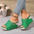 thumbnail image 3 of Platform Sandals for Women Backless Wedges Heels Retro Studded Leather Slip on High Heeled Peep Toe Mules Shoes with Buckle Strap Green Size 7.5, 3 of 8