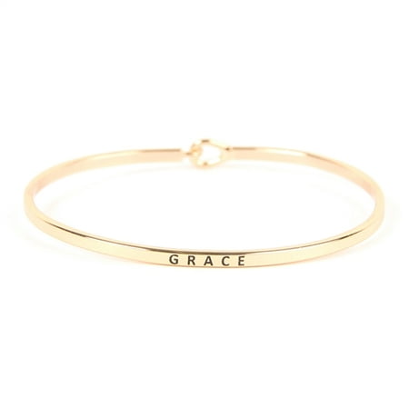 Engraved Religious Bracelet - Riah Fashion Inspirational Quote Bar Metallic Bangle - Simple Message Engraved Geometric Cuff Bracelets Christian Bible/Religious/Amazing Grace/Blessed/Faith/Love/Hope