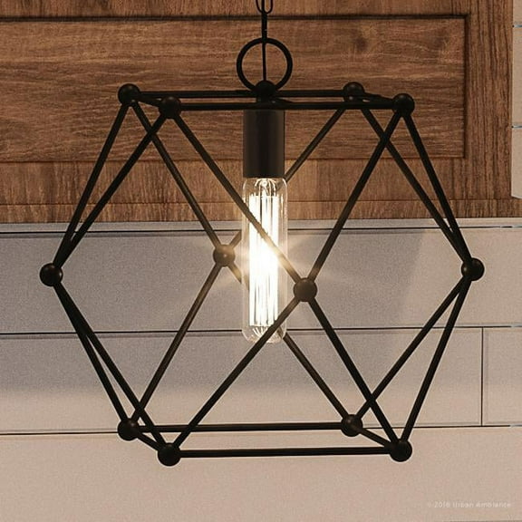 Urban Ambiance Luxury Bohemian Pendant, Size: 11-1/4"H x 12"W, with Urban Industrial Style Elements, Midnight Black Finish, UHP2704