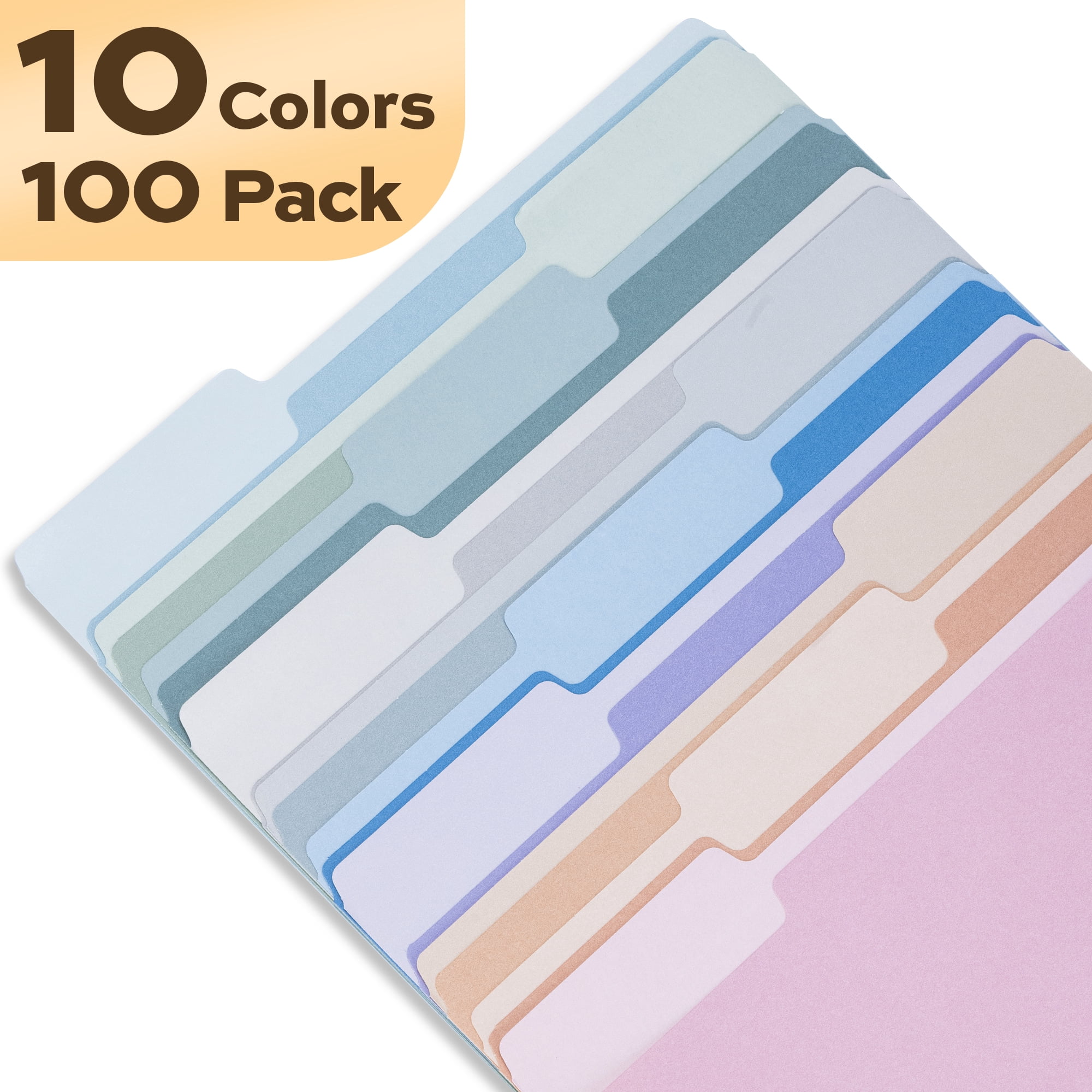 Deli File Folders Letter Size 10 Pastel Colors, 100 Pack Manilla Folders 8.5 x 11 1/3-Cut Tabs, Colored File Folders Office Home School for Documents Files