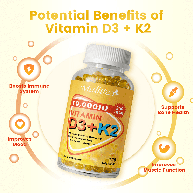 (2 Pack) Vitamin D3 K2 Supplement - 10000 IU Extra Strength - for Bone, Teeth, Muscle Support -240 Count