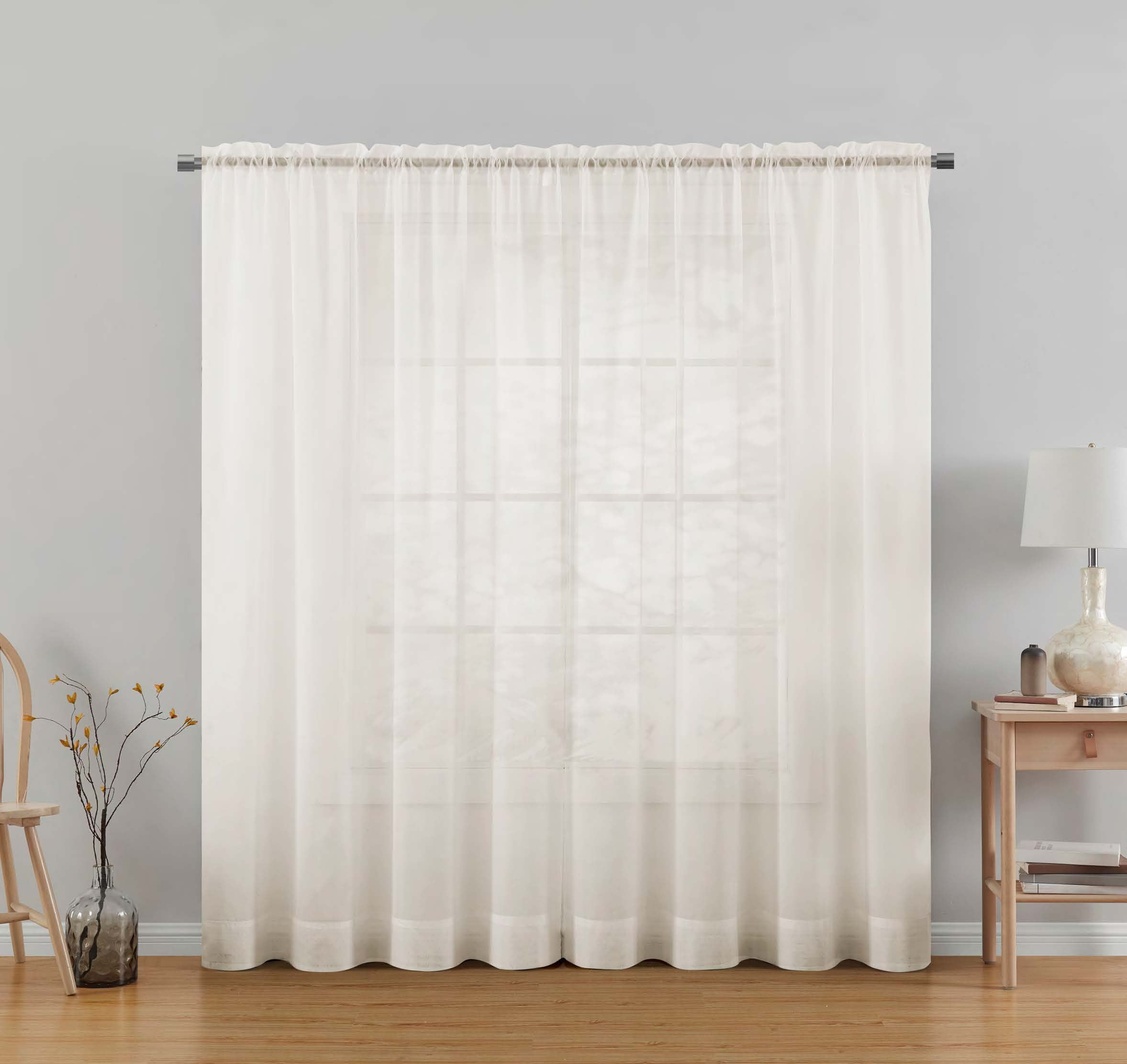 (2 pack) Mainstays Marjorie Sheer Voile Curtain, Single Panel, Ivory, 59" W x 84" L