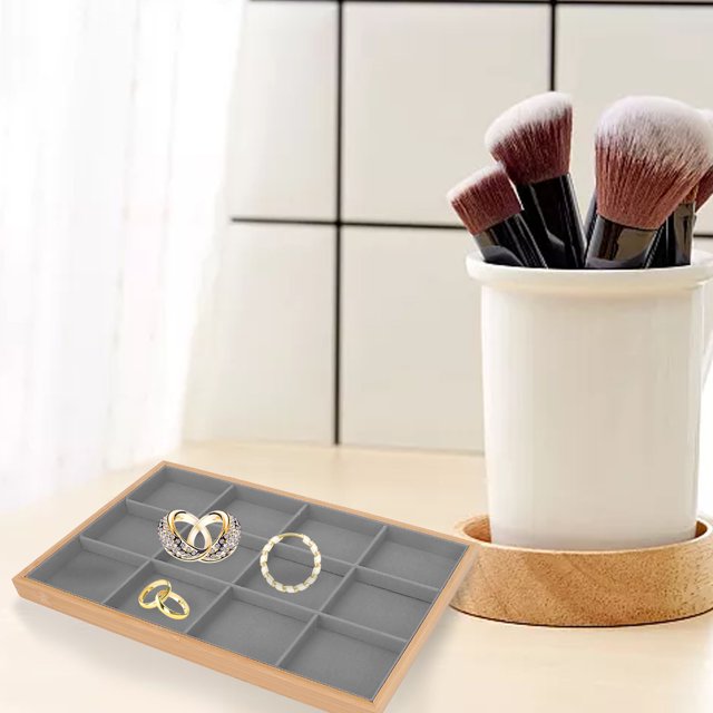 12 Grids Jewelry Organizer Tray Black Stackable Velvet Jewelry Trays Drawer Inserts Earring Organizer For Women Girls Jewelry Storage Display Case For Rings Earring Necklaces