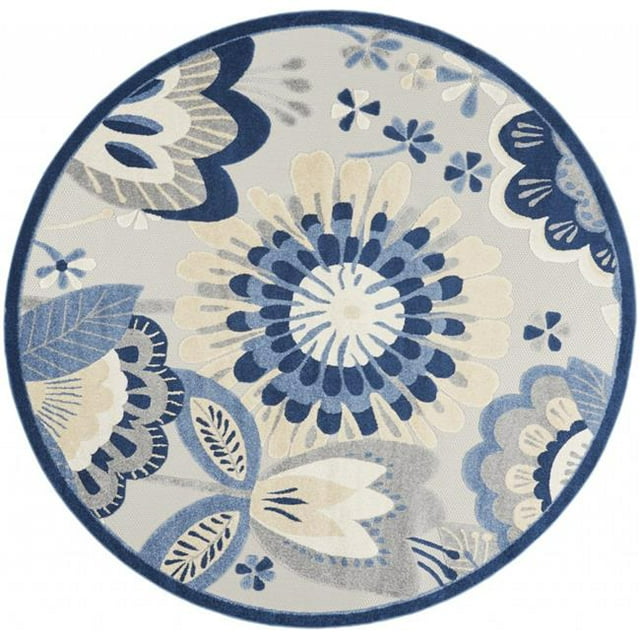 HomeRoots 385115 Tapis Rond de 8 Pi Bleu et Gris pour l'Intérieur et l'Extérieur