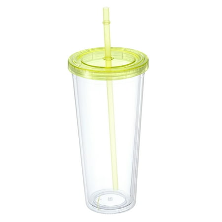 

Acrylic Tumbler with Lid and Straw 23 Oz Reusable Double Wall Cups Transparent Travel Tumblers (Yellow)