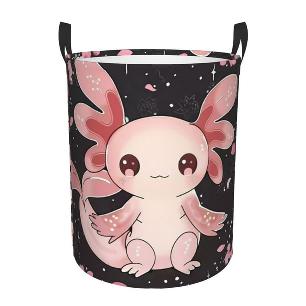 Balery Cute Axolotl Sakura Blossoms Cesta de ropa redonda con asas, impermeable, independiente, para ropa, juguetes, dormitorio y familia-Medium