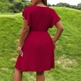 thumbnail image 5 of AURA Plus Size Womens Wine Red V Neck Ruffle Sleeve Midi Dress A Line Cape Fit Elegant Bridesmaid Spring, 5 of 6