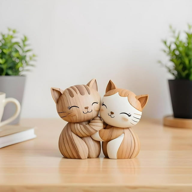 Adorno de Escritorio de Gatos de Madera | Decoración de Animales 2D para El Hogar | Regalo Ideal para Amantes de Las Mascotas | Decoración para Sala de Estar y Pasillo | Idea de Regalo para Cumpleaño
