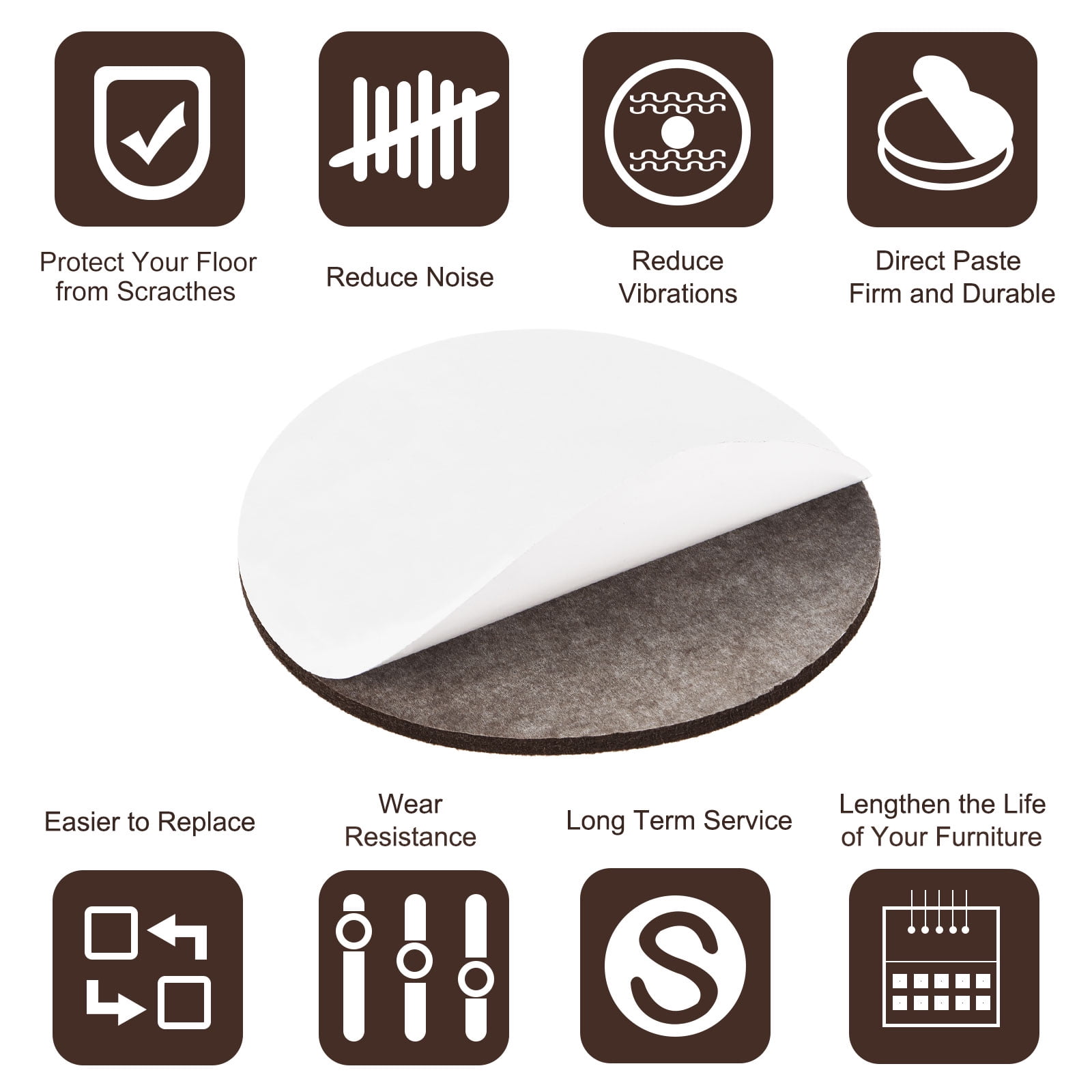 Uxcell Felt Furniture Pads 150mm Dia Self-stick Anti-scratch Floor Protector Brown 16 Pads