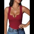 thumbnail image 2 of Camisetas Sin Mangas de Verano para Mujer, de Punto Acanalado, con Cuello en V y Muescas, Ajustadas. Rojo L, 2 of 9