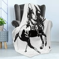 thumbnail image 4 of Animal Soft Flannel Fleece Throw Blanket, Monochrome Style Silhouette of a Polo Player on a Horse Competing, Cozy Plush for Indoor and Outdoor Use, 50" x 70", Charcoal Grey and White, by Ambesonne, 4 of 5