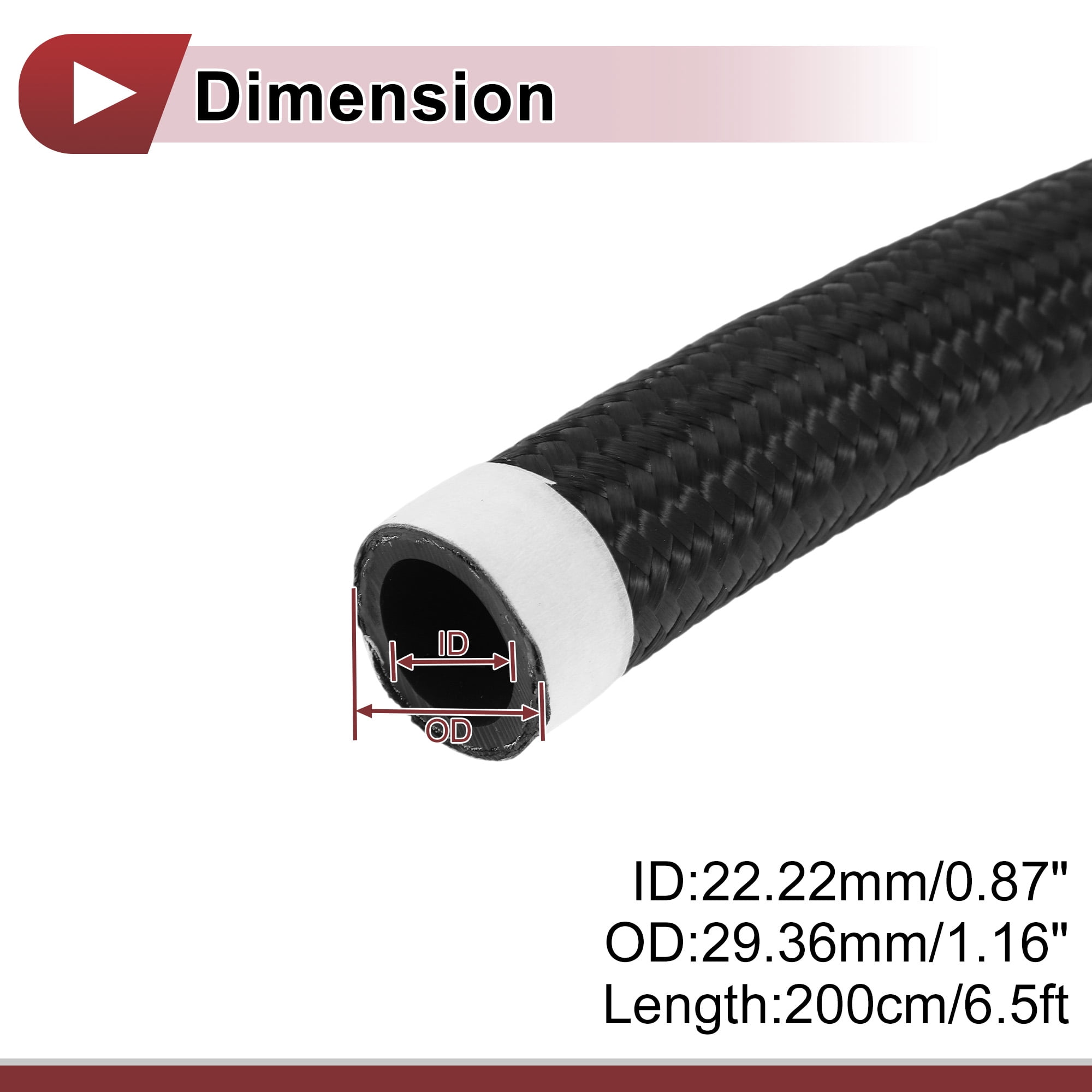 Unique Bargains 6.5ft AN16 Fuel Line Hose Automotive Fuel Hose 0.87"ID 1.16"OD Black