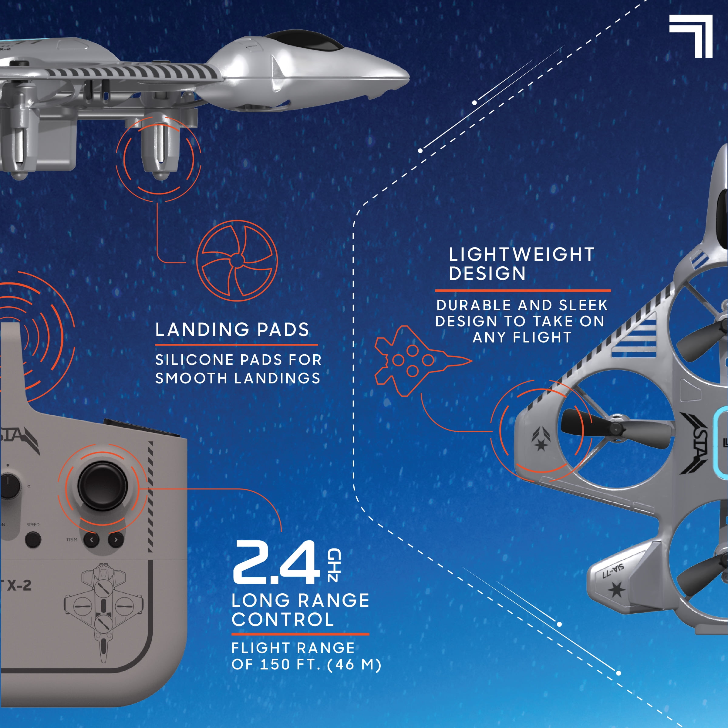 Sharper Image Extreme Jet High-Performance Remote Control Drone with 2.4 GHz Long Range Wireless Control, Grey