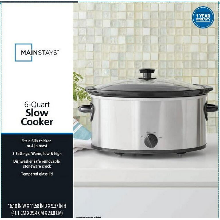 Mainstays MS54100112168S 6 Quart Oval Slow Cooker, Stainless Steel Finish, Glass Lid