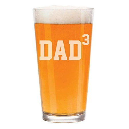 Dad Glass Cube - 16 oz Beer Pint Glass DAD x3 Cubed Father of 3