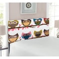 thumbnail image 2 of Owls Headboard, Group of Owls Facial Expressions Winking Smiling Vintage Scrapbooking Retro Art, Upholstered Decorative Metal Bed Headboard with Memory Foam, Twin Size, Multicolor, by Ambesonne, 2 of 4