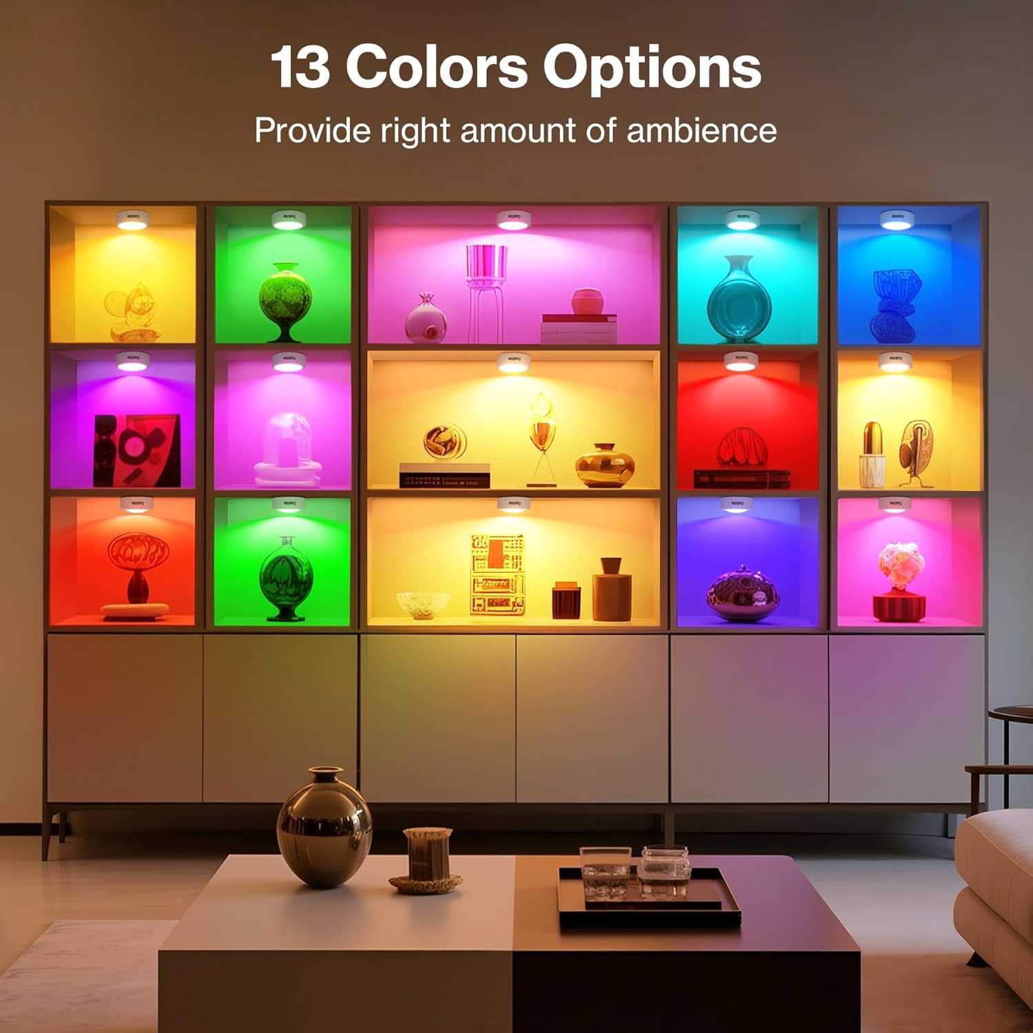RGHJAR-Puck Lights - LED Color Changing, Dimmable Under Cabinet Lights with Wireless Remote Controls for Kitchen (1 Pack)