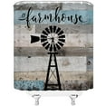 thumbnail image 7 of Farmhouse Shower Curtain, Black Windmill Teal Grey Vintage Rustic Country Wooden Plank Bathroom Curtain, Farm Wood Barn Door Fabric Bathroom Hook Set 70x70 Inches Farmhouse1, 7 of 7