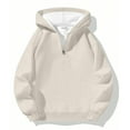 thumbnail image 2 of Fgnfyis Men's Quarter Zip Hoodies Solid Color Long Sleeve Drop Shoulder Hooded Sweatshirt Casual Pullover Beige XXL, 2 of 7