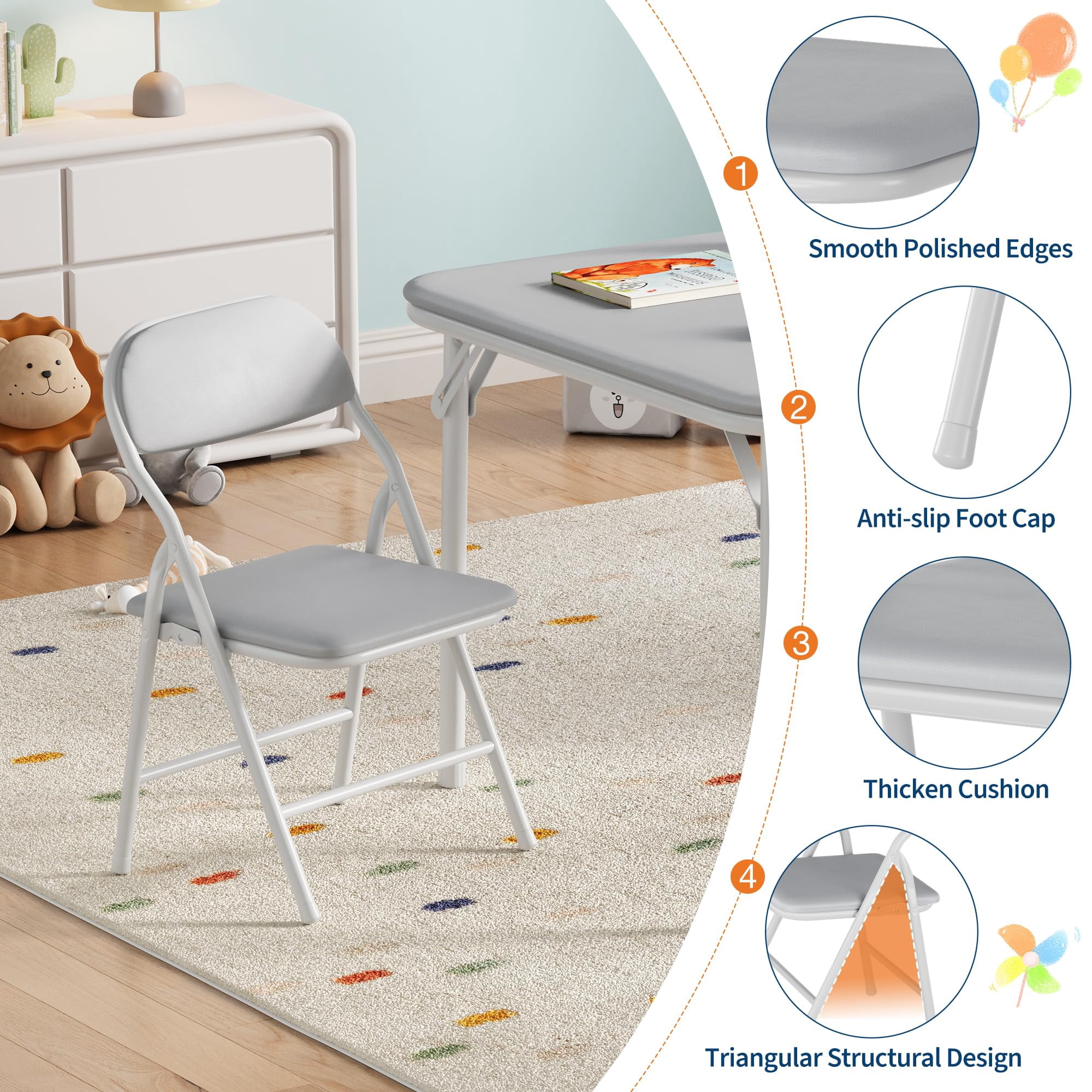 Huisuilinss Kids Folding Table And Chairs,Square Children's Activity Table And Chairs,Kids Table And Chair With Padded Cushion,Metal Folding Activity Table With Chair For Dining Daycare Classrooms
