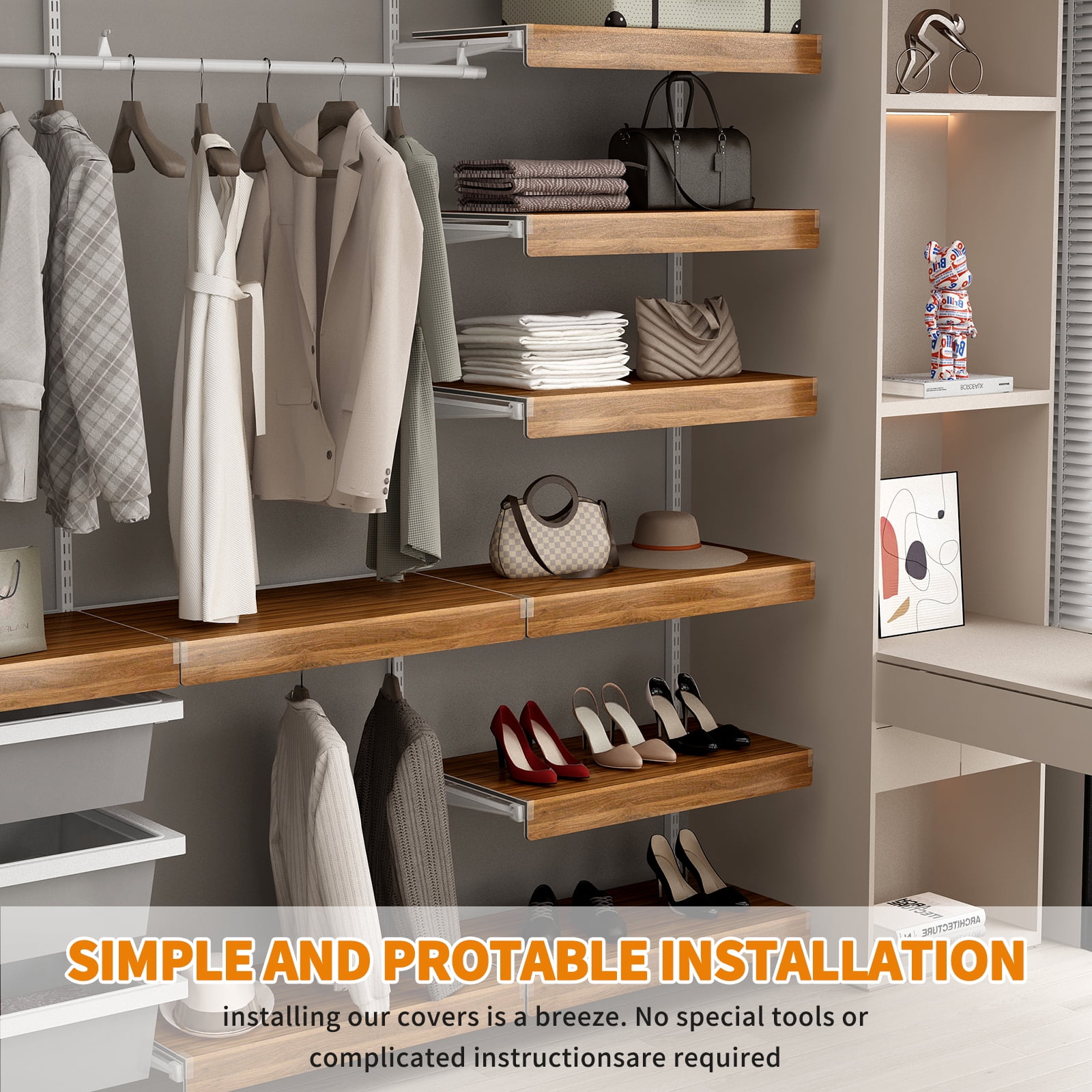 Display Shelves ( WALNUT Color ) 5 Pcs Wire Shelf Covers, Foamed PVC Wire Rack Covers for Removable Closet (Not Wood), Pantry Shelves for Cabinet Bathroom Kitchen Shelving Decoration,Wooden Display
