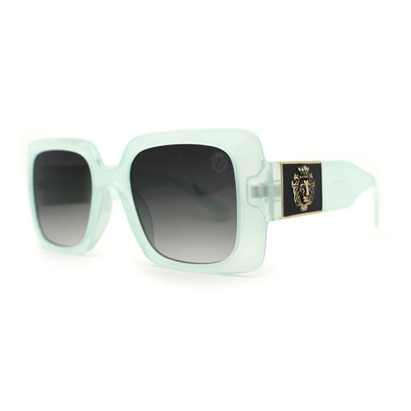 Womens Lion Emblem Mod Thick Plastic Rectangle Sunglasses Mint Smoke