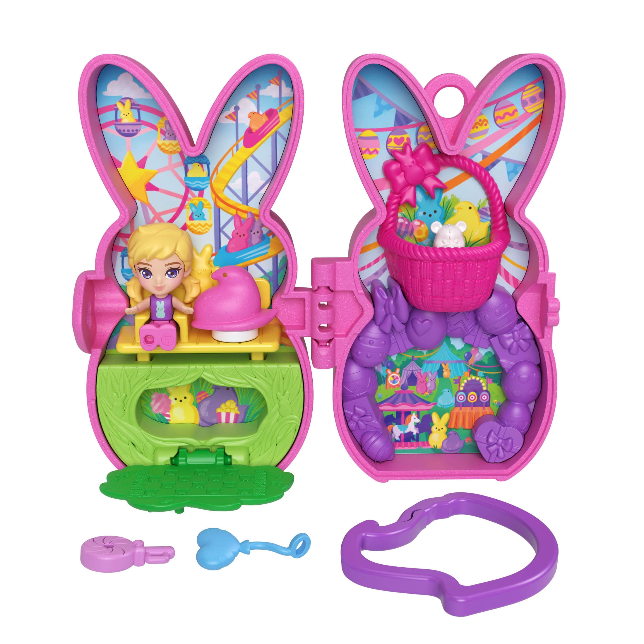 Polly Pocket x PEEPS, Doll and 2 Playsets, Compact Travel Toy with