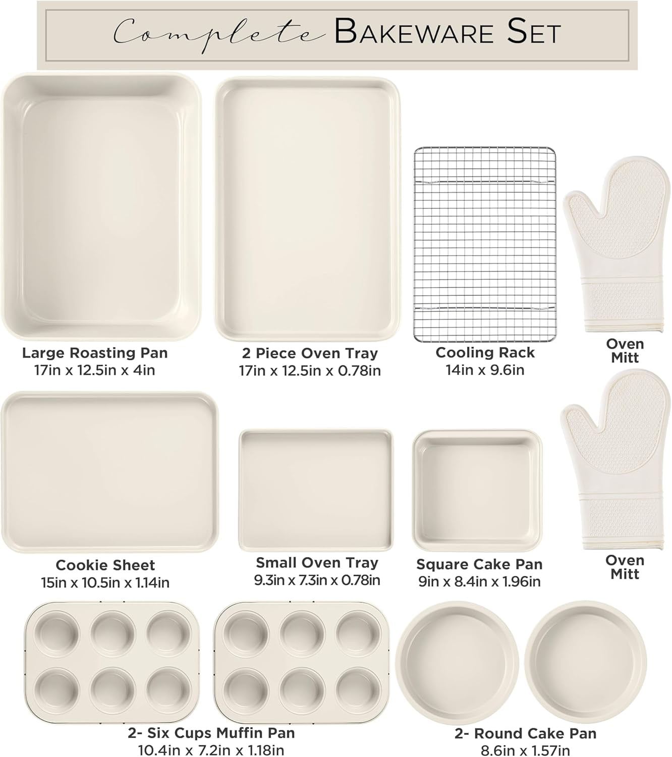 Country Kitchen Nonstick Cookware and Bakeware Set with Stackable Design, Cream, 13-Piece