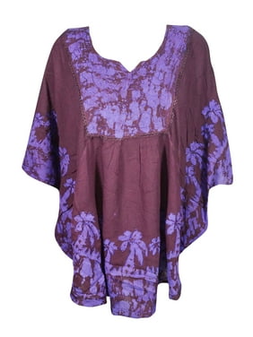 Mogul Women Purple Poncho Top Tie Dye Summer Fashion Loose Blouse Tunic One Size