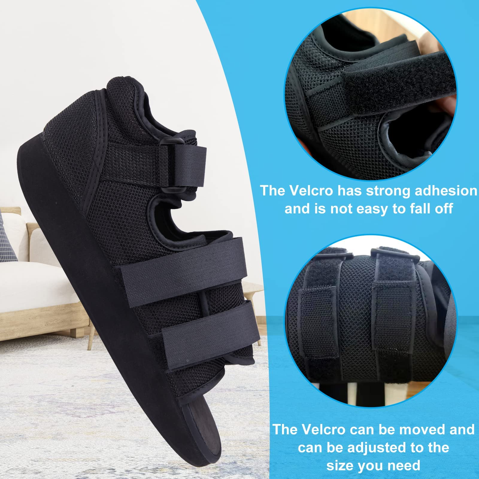 Post Op Shoe - Lightweight Medical Walking Shoes with Adjustable Strap - Orthopedic Recovery Cast Shoe for Post Surgery, Fractured Foot, Injured Toes, Stress Fracture, Sprains - Left or Right Foot - image 3 of 7