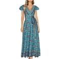 thumbnail image 1 of Hyknon Dresses for Women Mode Décontractée Imprimée Boho Manches Volantes Robe à Lacets Col en V Décontractée Douce Fluide Ample Robes, 1 of 4