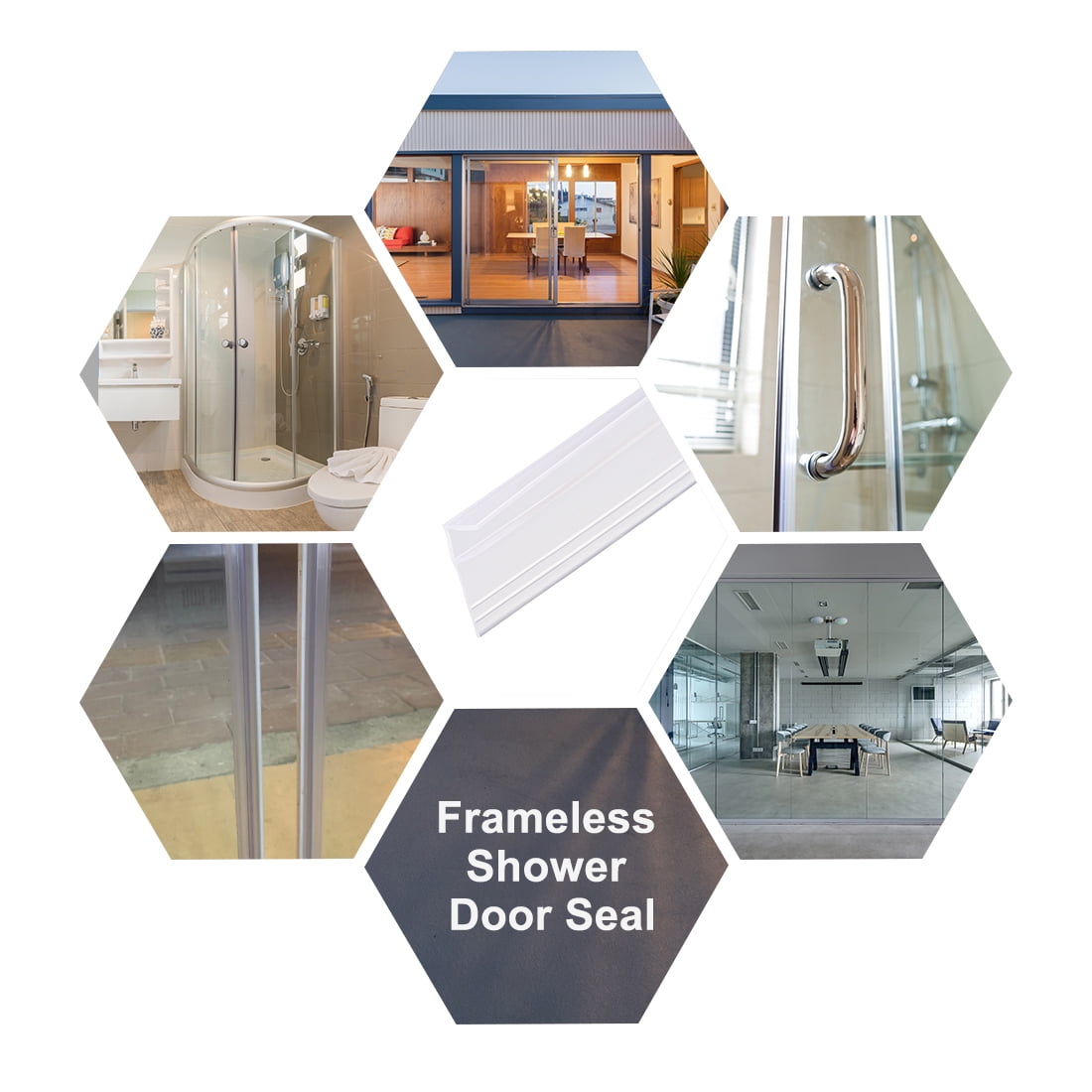Unique Bargains Frameless Glass Door Sweep Seal Strip F-Type 0.31" Dia x 78.74" L