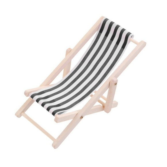 1Pc Beach Chair Model Mini Outdoor Ornament Stripe Recliner Miniature Play House Accessory for DIY (Black)