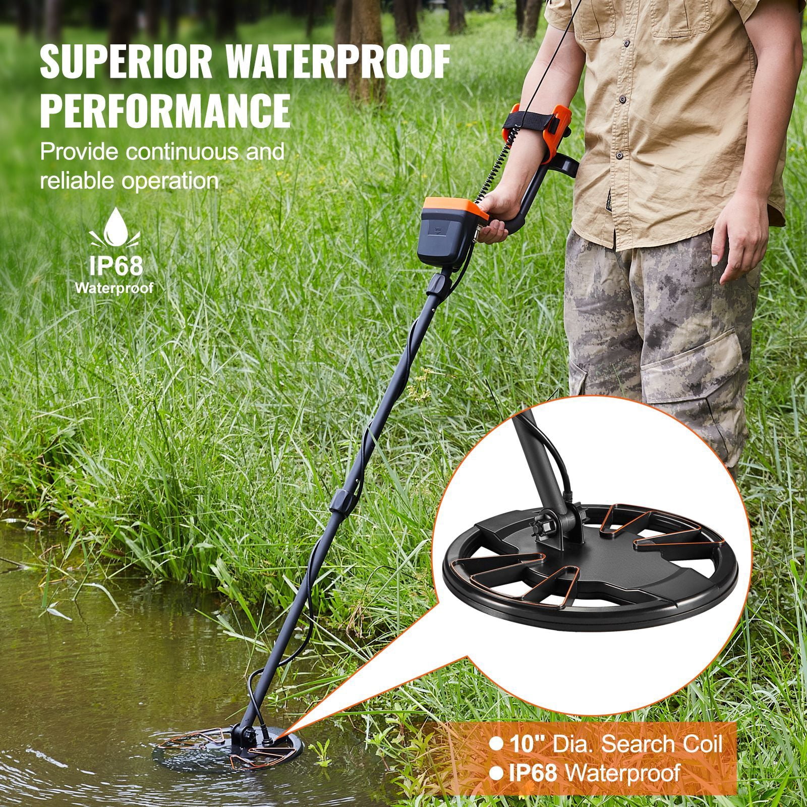 Adult and children metal detector 10-inch waterproof coil, LCD display 7 modes, 41-52 inch adjustable aluminum tube, DSP chip gold detector 10 feet detection depth