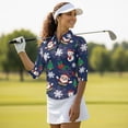 thumbnail image 5 of HUIACONG Athletic Polo Shirts with Christmas Print, Polyester Spandex Fabric Quick Dry Fashionable Women's 3/4 Sleeve Golf Top for Golf Tennis Outdoor Activities, 5 of 10