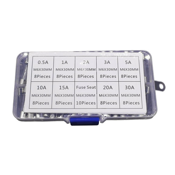 HEMLBOYW 9 Values 72pcs Slow Blow Glass Tube Fuses Assortment Kit 6x30mm 250V 0.5A/1/2A/3A/5A/10A/15A/20A/30A Fuses Glass Tube Glass Metal
