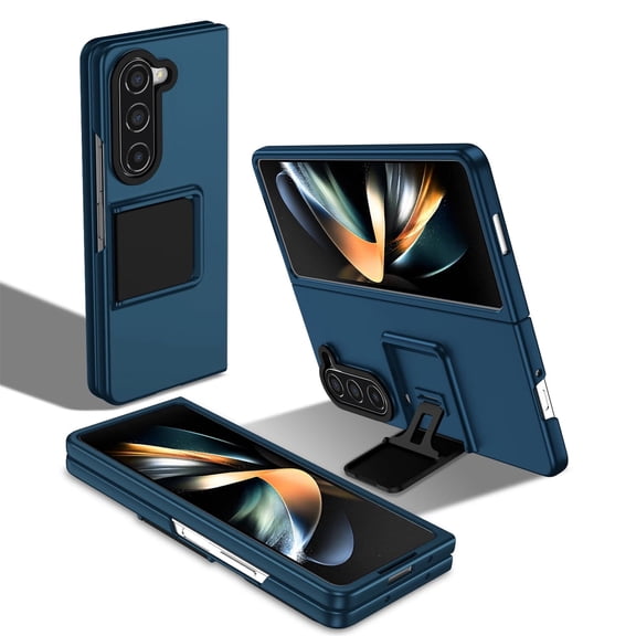 for Galaxy Z Fold 5 Case, Compatible with Galaxy Z Fold 5 [Thickened Lens Frame] Shockproof Tough PC Bracket Military Grade Drop Protection Folding Stand Cover, Darkblue
