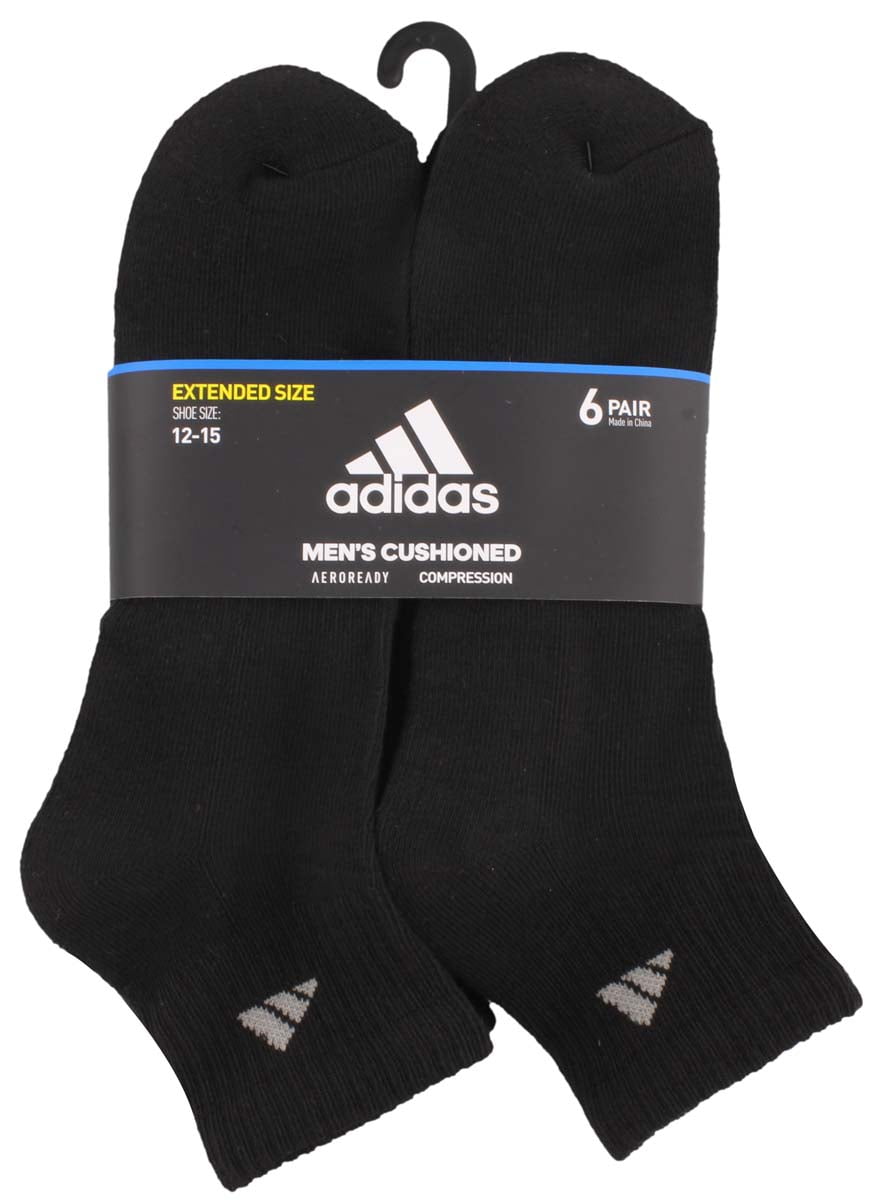 Adidas Men's Athletic Cushioned Quarter Socks - 6 Pack, Black/Aluminum 2, Large (Shoe Size 6-12)