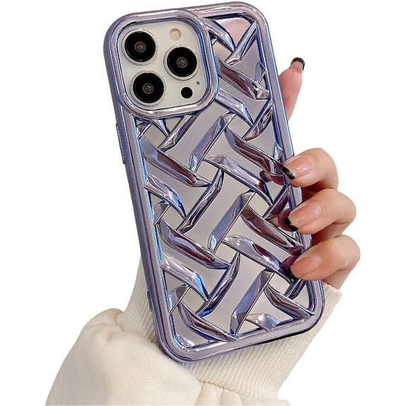 Designed for iPhone Case,Luxury Electroplated 3D Woven Pattern Camera Lens Protection Shockproof Protective Cover Phone Case (iPhone 13 Pro Max,Purple)