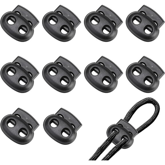 10 Pack Toggles for Drawstrings - Plastic Spring Cord Locks, Double Holes Cord Locks for Drawstrings, Toggles for Cord Stopper Fastener for Shoe Laces, Paracord Bracelet, Zipper, Tent