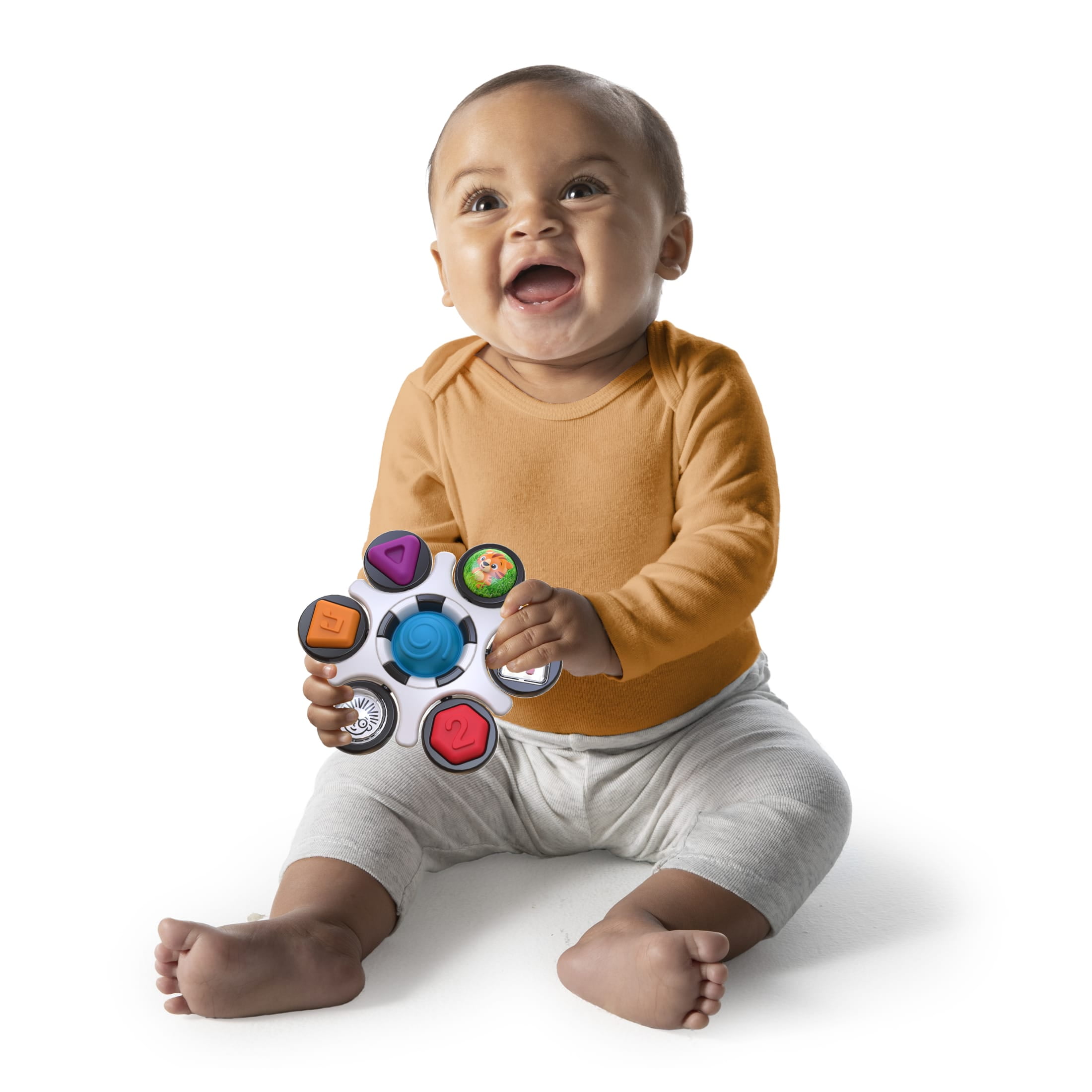 Baby Einstein Curiosity Clutch Twist and Pop Rattle Teether Infant Toy for Discovering Textures, Colors, Shapes, 3 Months+