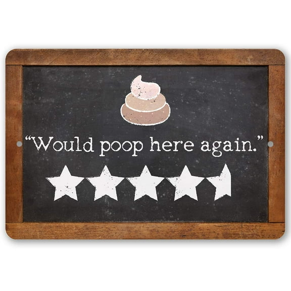 Metal Sign - Would Poop Here Again - Durable Metal Sign - Use Indoor/Outdoor - Funny Gift and Decor for Bathroom, Washroom and Lavatory Under $25 (12" x 18")
